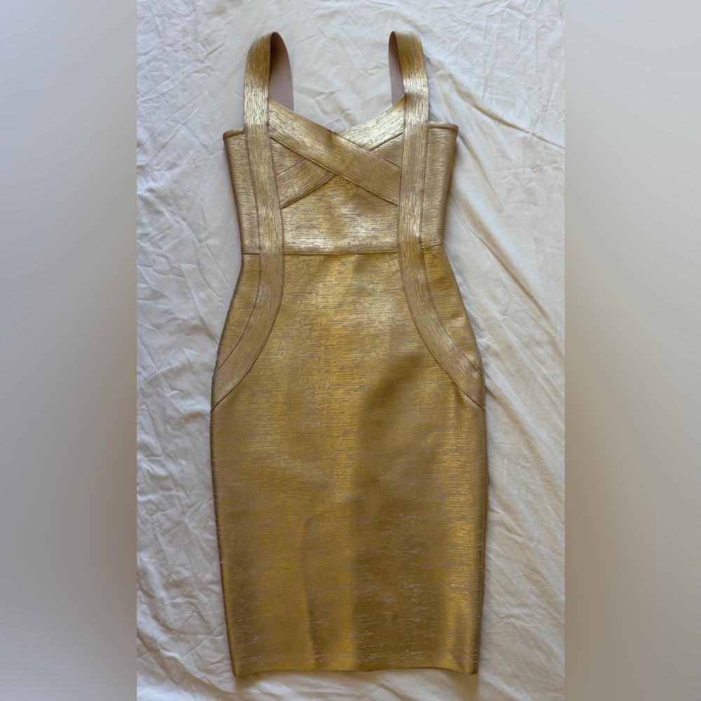Strapless Gold Metallic Bodycon Dress